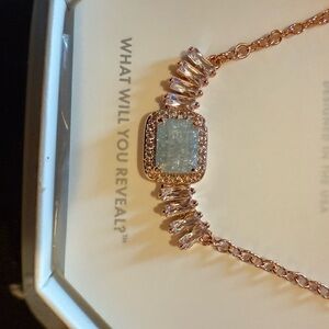 Rose Gold Necklace with Sparkling Blue Centerpiece